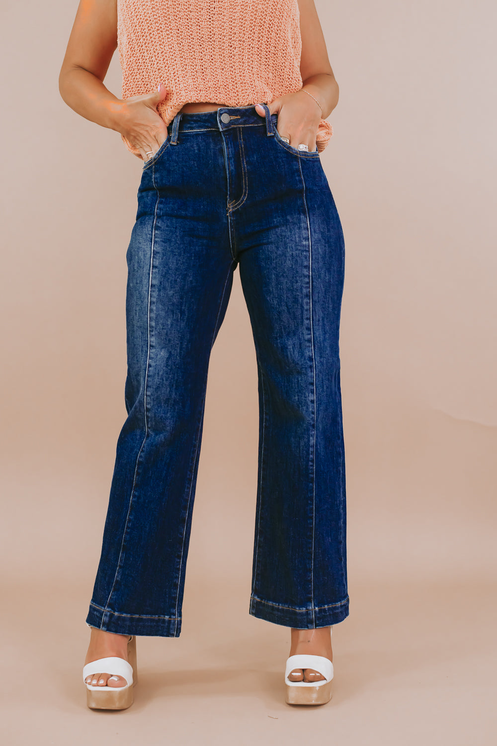 Risen Jeans Womens Juniors High Rise Wide-Leg Denim Pants (Dark Denim, 13)  