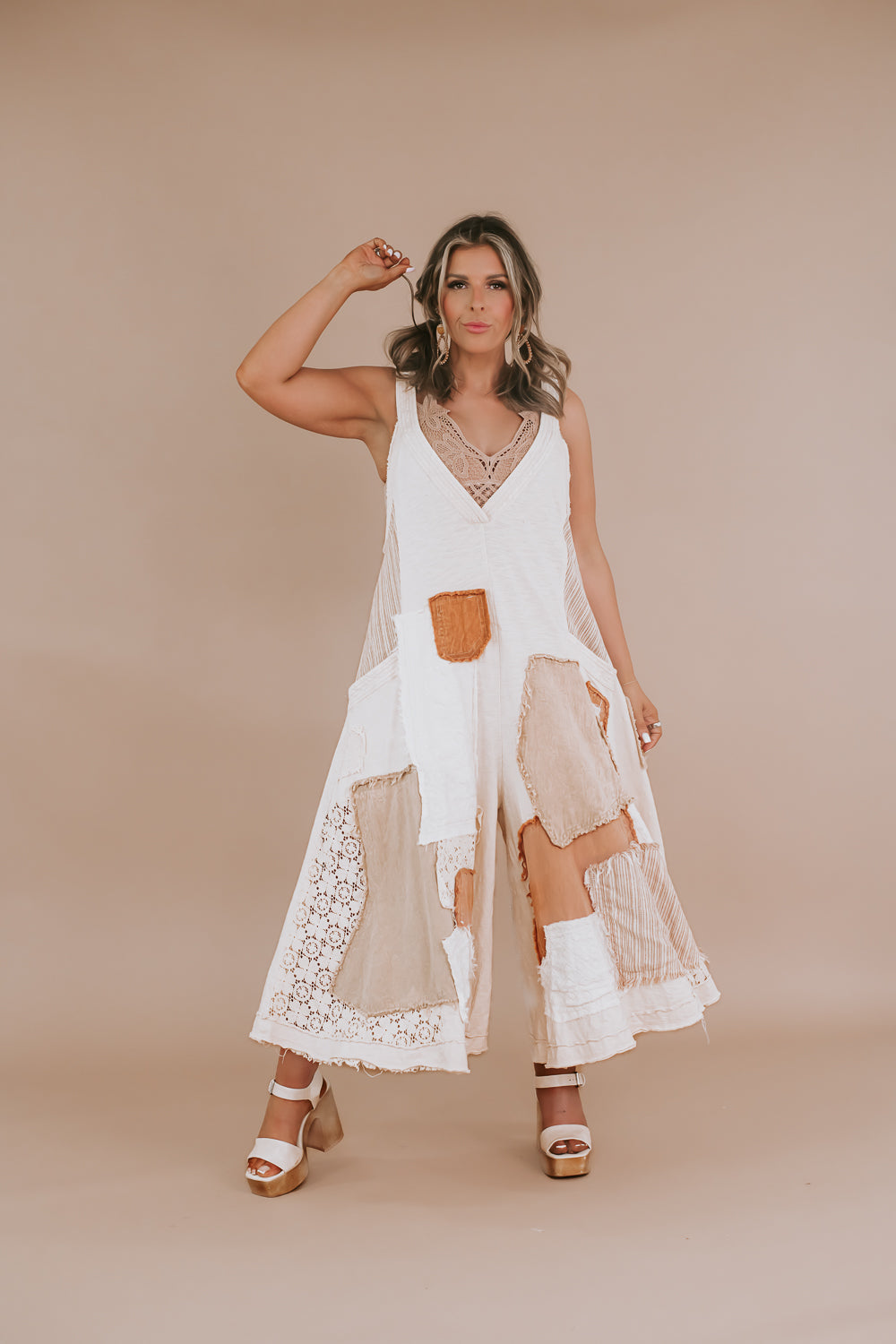 Oli & Hali: Boho Patchwork Jumpsuit, Cream