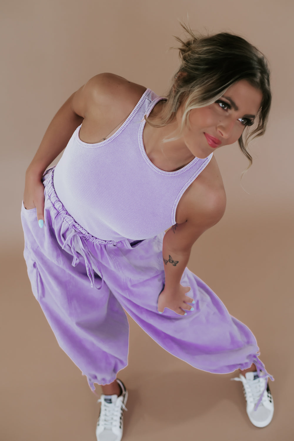 Corrie Cargo Pant Jumpsuit, Lavender