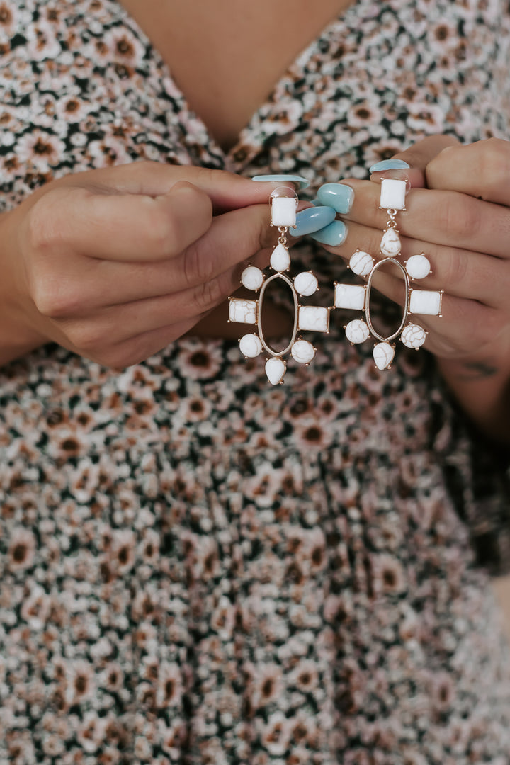 Multi Shape Oval Drop Earring, Ivory