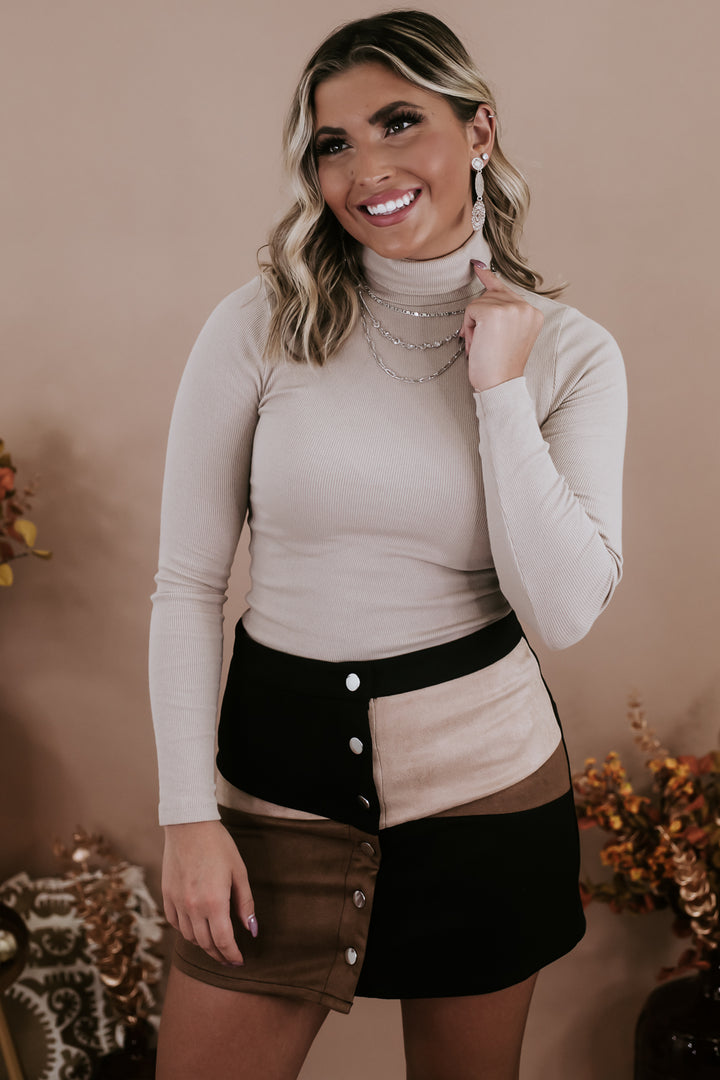 Lovely In Layers Ribbed Turtle Neck Top, Desert