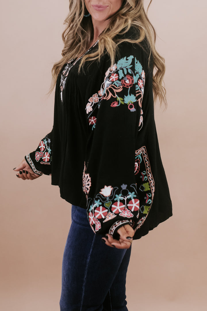 Emmy Embroidered Blouse, Black