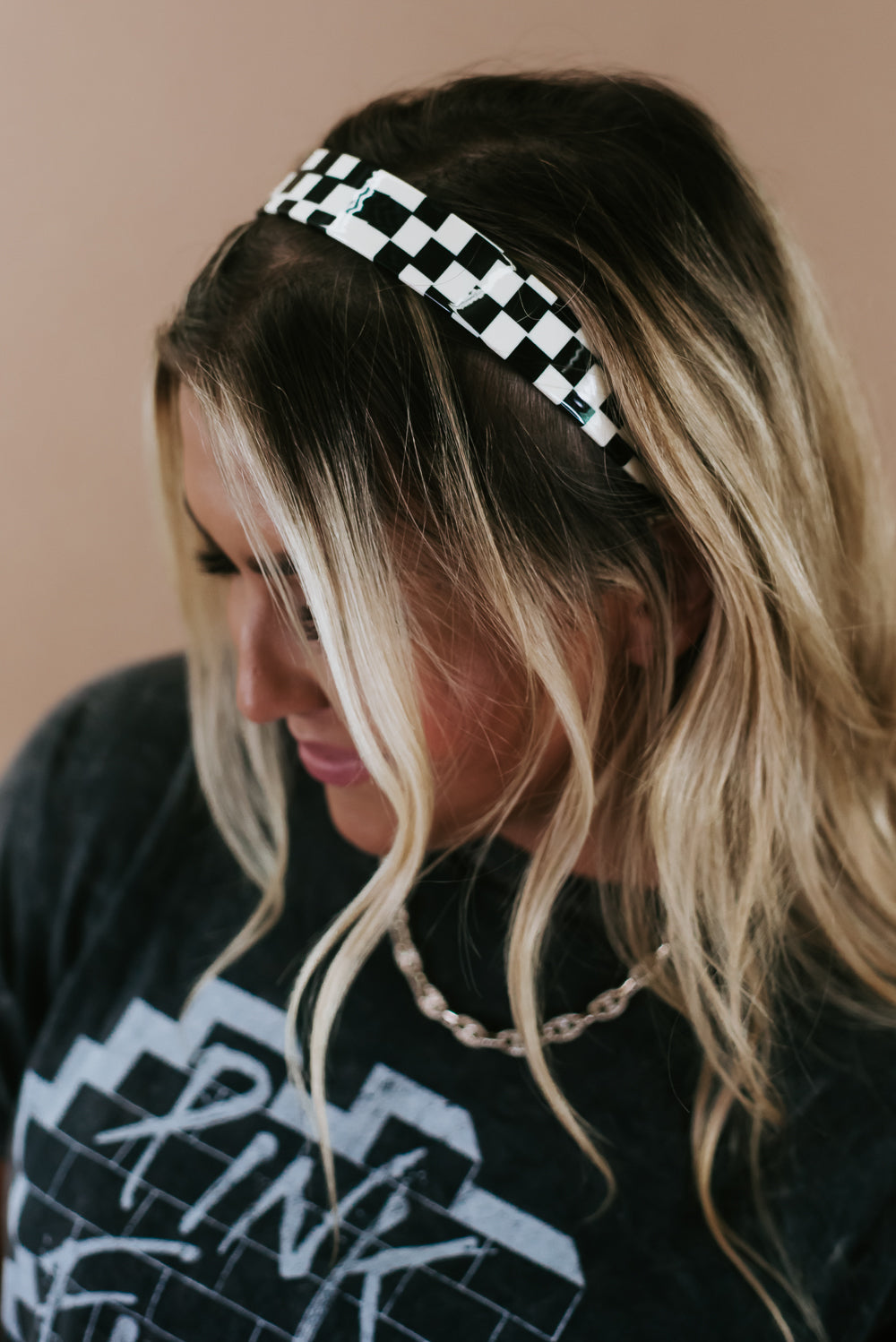 Checking In Checkered Headband, Black/White