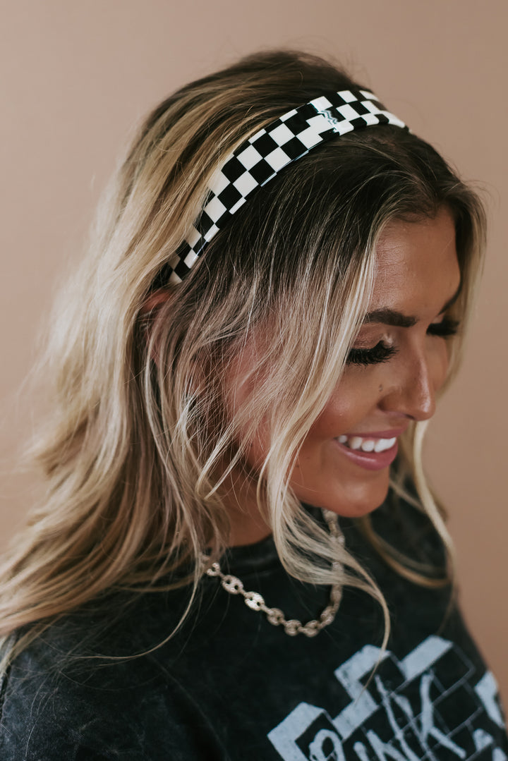 Checking In Checkered Headband, Black/White