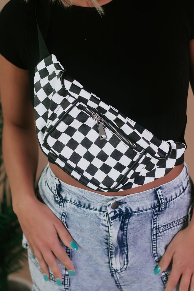 Black and white checkered fanny pack outlet