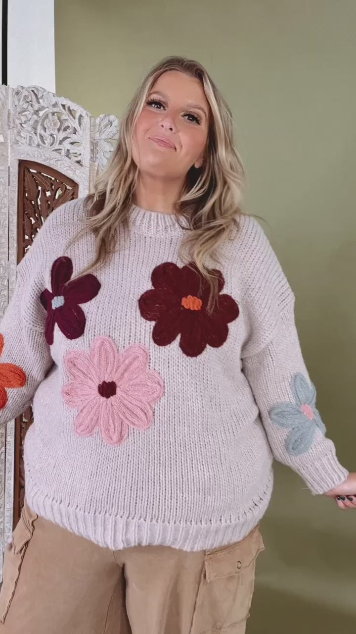 Floral Envy Knit Sweater, Tan