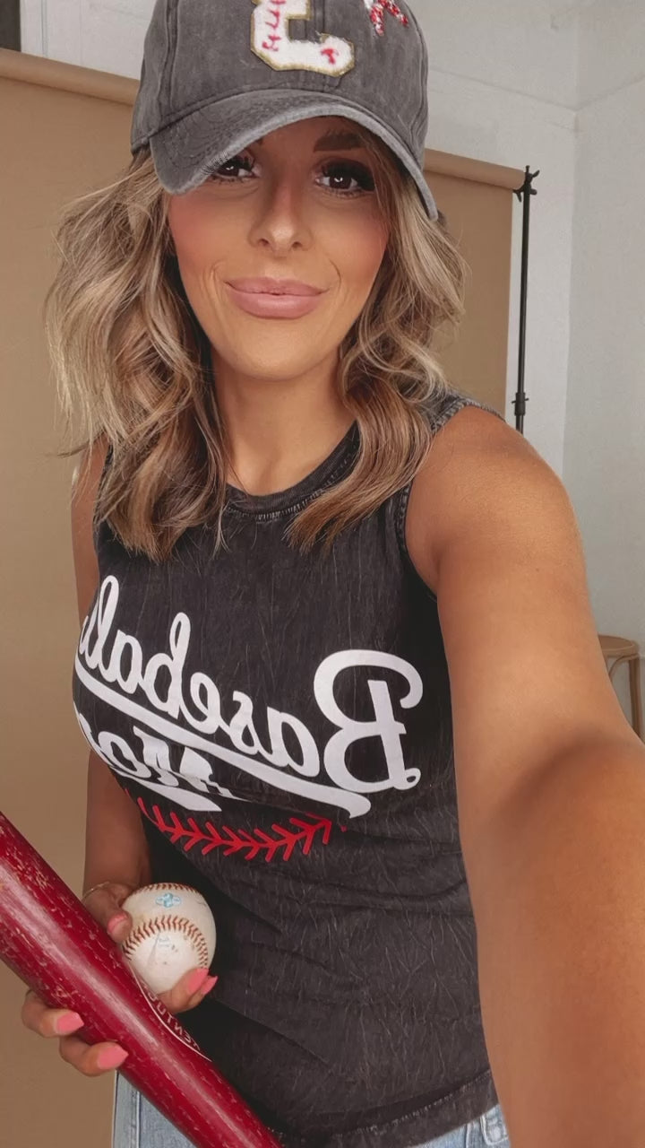 Baseball Mom Graphic Tank, Black/Red