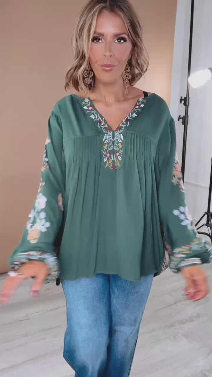 Ellie Embroidered Blouse, Green