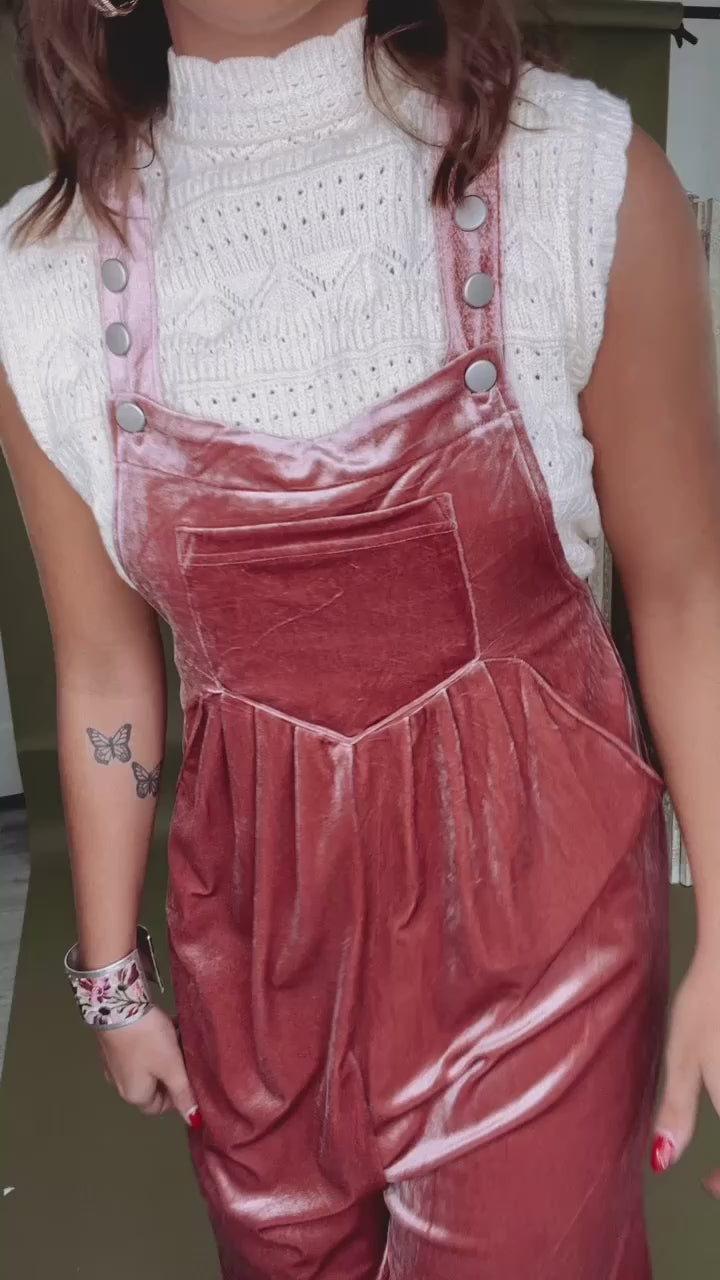 Most Chic Velvet Bib Overalls, Red