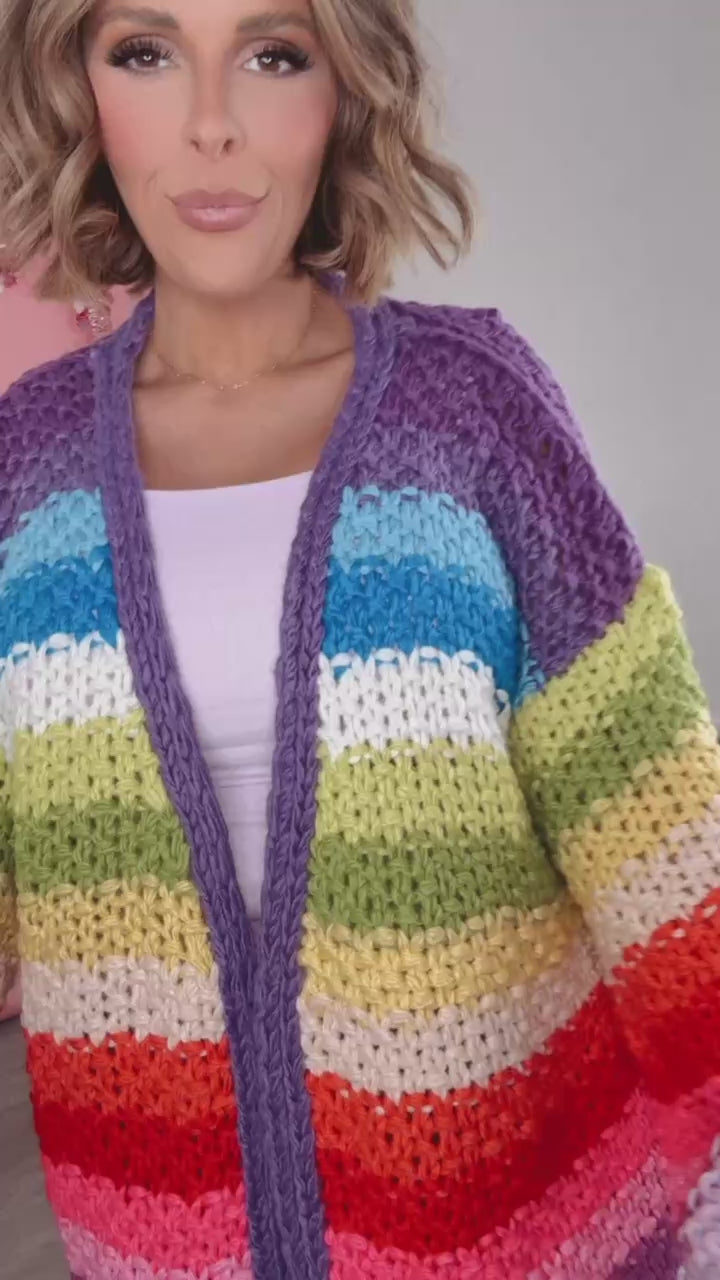 Hand Crochet Oversized Cardigan, Rainbow