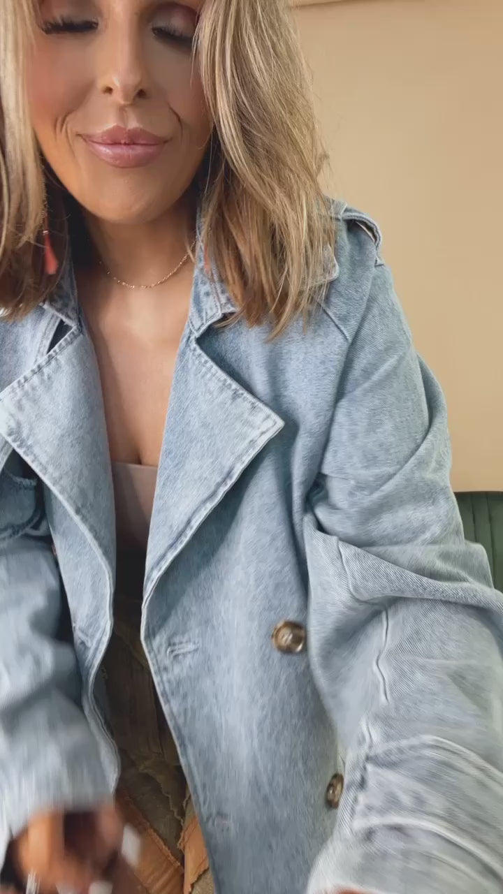 Dahlia Denim Belted Trench Coat