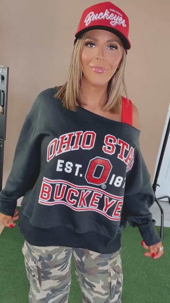 Game Time Ohio Off The Shoulder Sweatshirt, Black