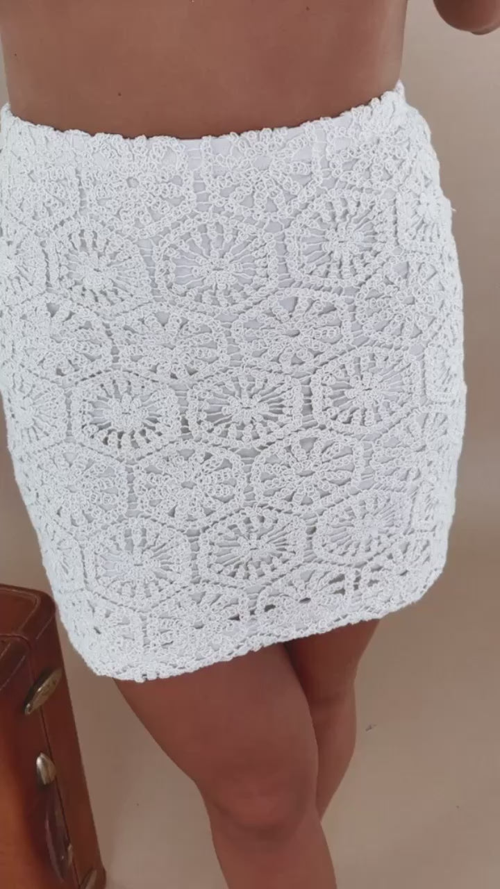 Crochet Mini Skirt, Beige