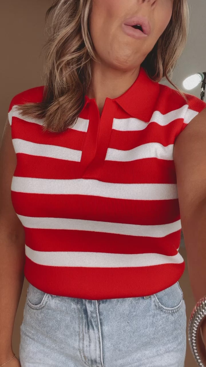 Striped Sleeveless Tank, Red