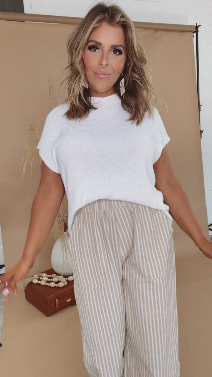 Striped Linen Pants, Taupe