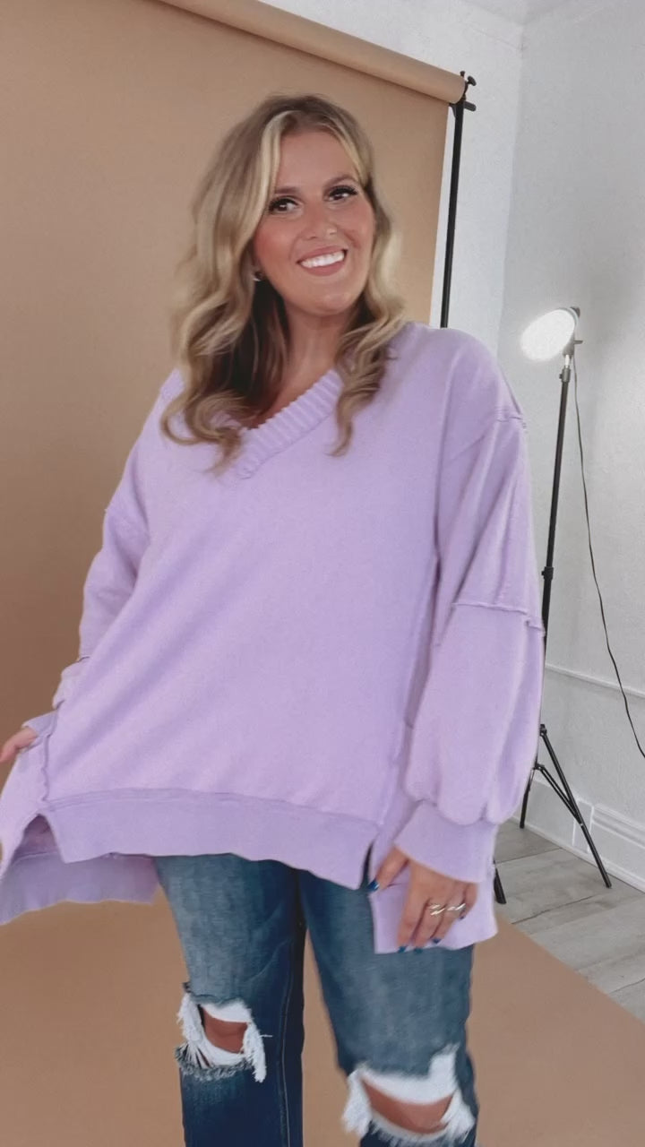 Live in it Oversized V Neck Sweatshirt, Purple