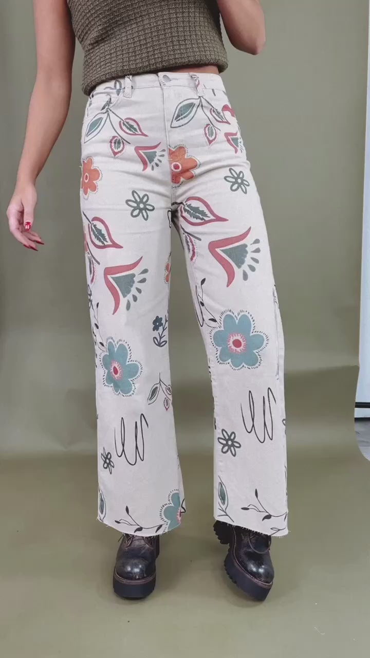 Happier Days Floral Printed Wide Leg Pants