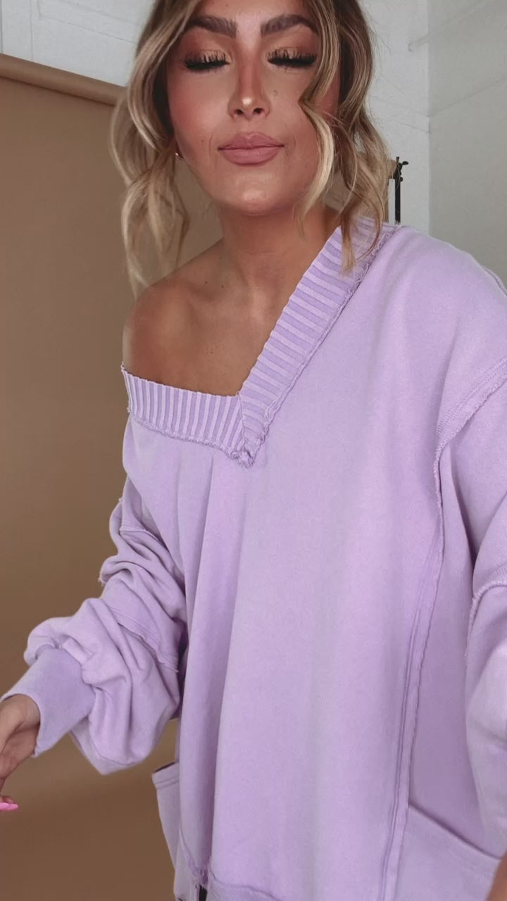 Live in it Oversized V Neck Sweatshirt, Purple