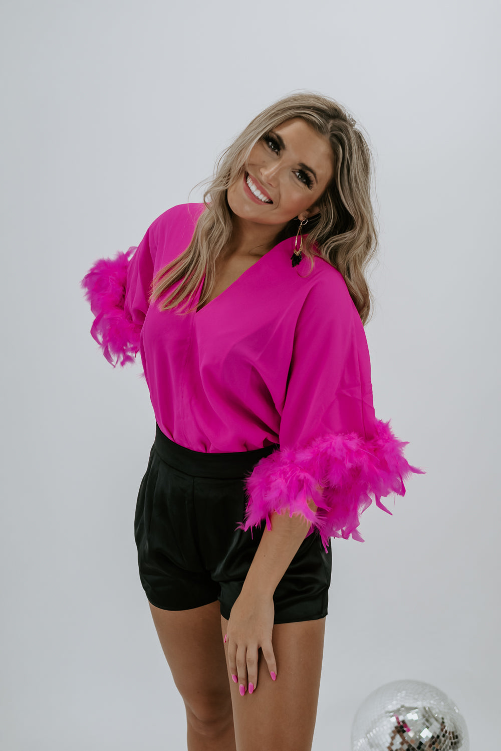 Simply Sassy Feather Bodysuit, Hot Pink