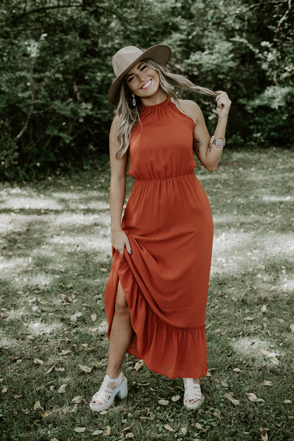 Burnt orange flowy outlet dress