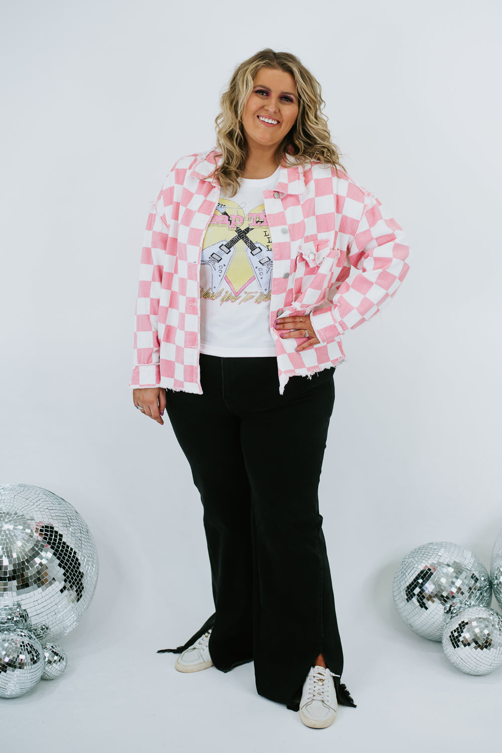 Plus Size Checkered Jacket