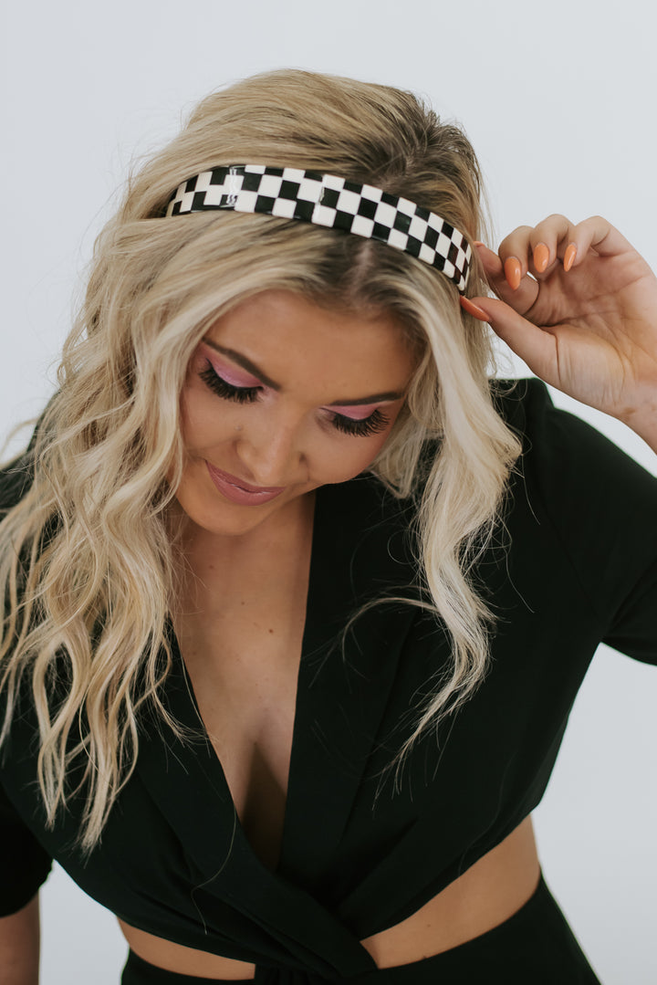 Checking In Checkered Headband, Black/White