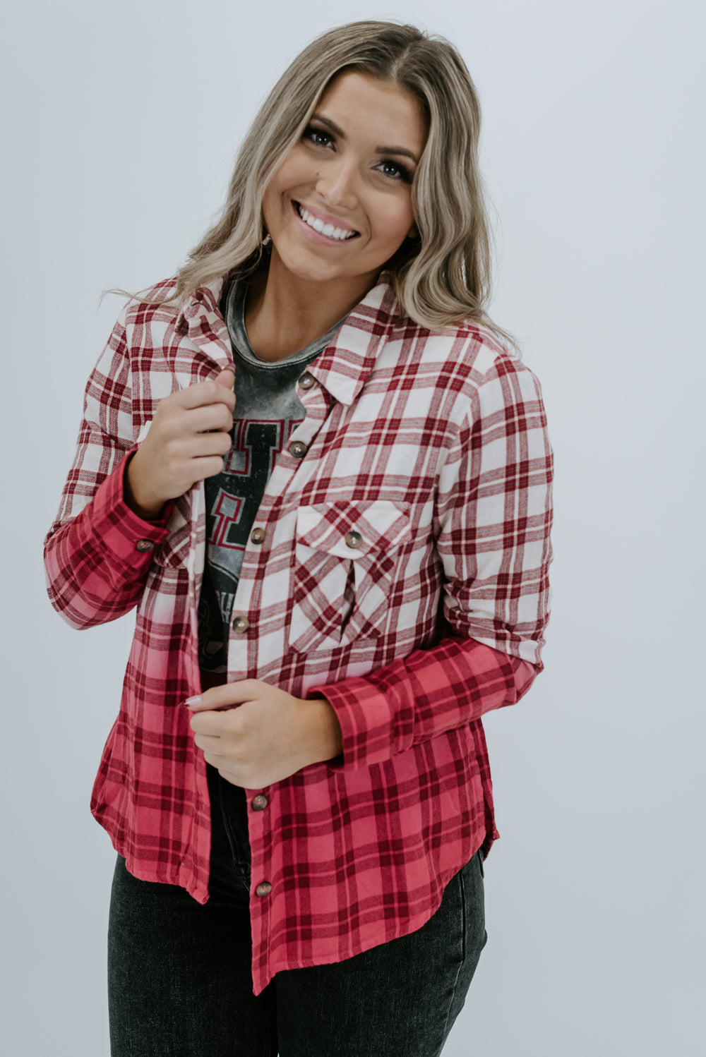 Everyday Chic Boutique Ohio State Oversized Plaid Top Medium